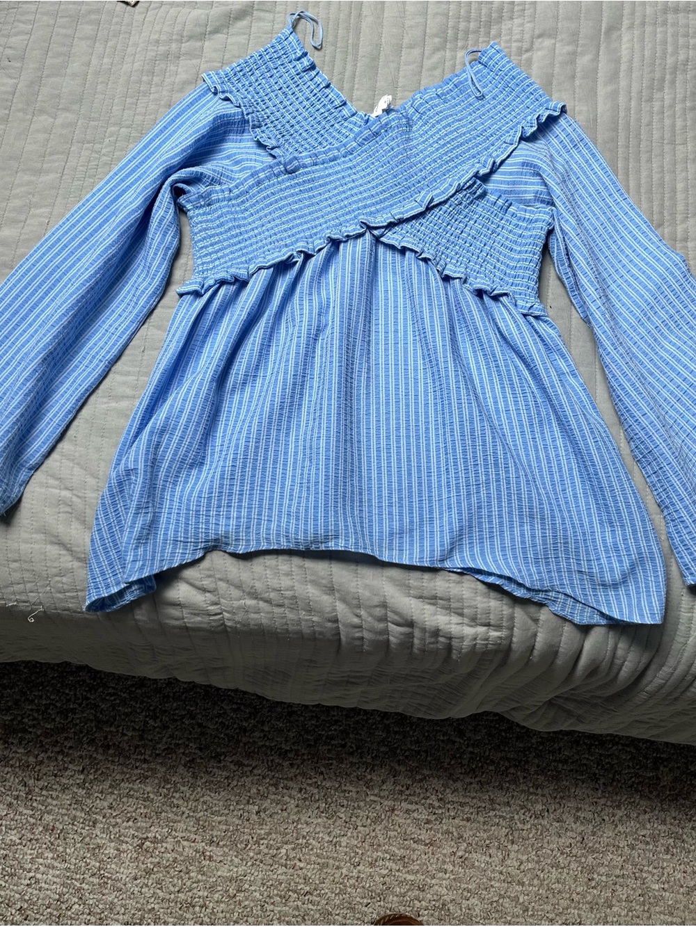 LAWLESS Light Blue Striped Smocked Top